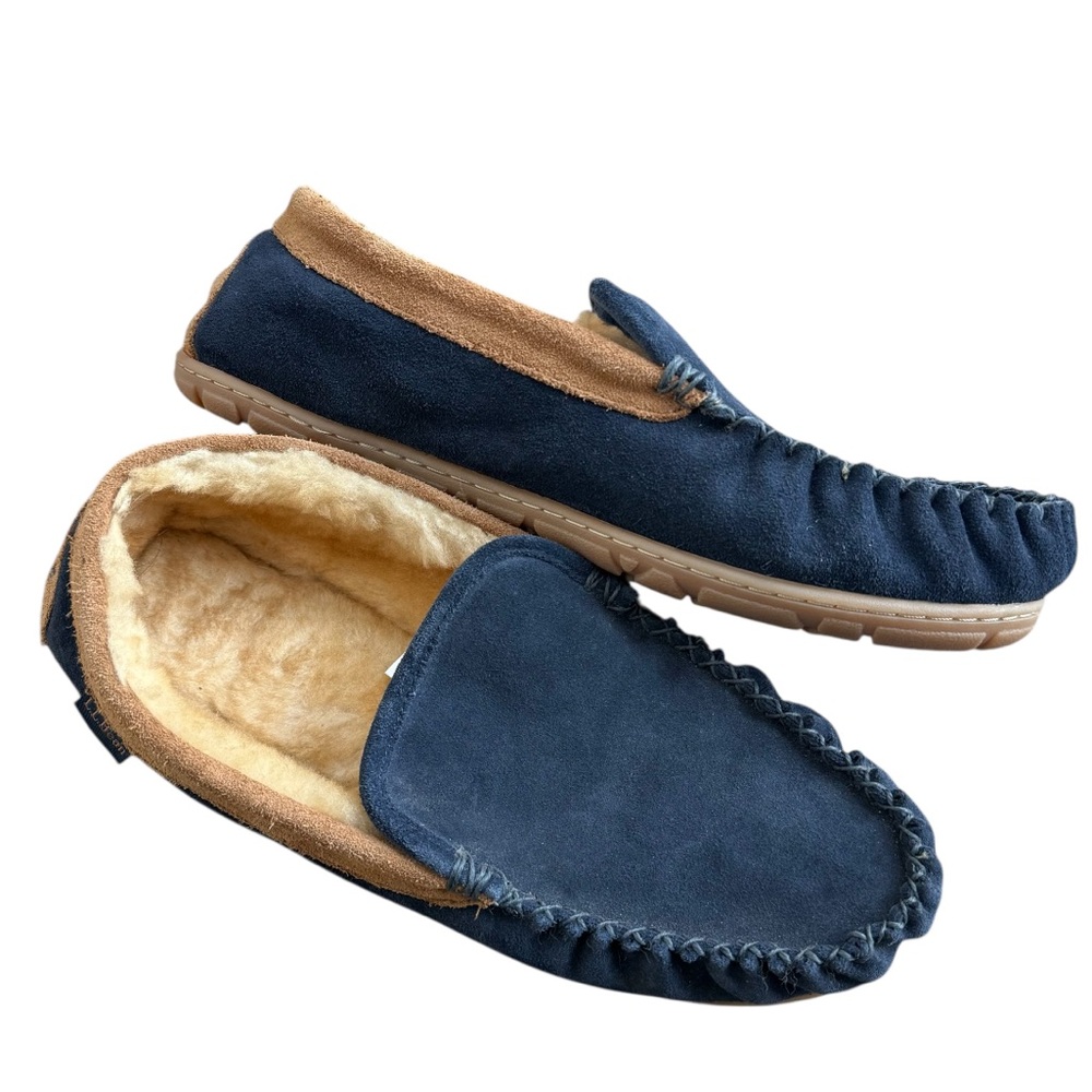 LL Bean wicked good Venetian men’s 11 navy blue lamb fur slippers